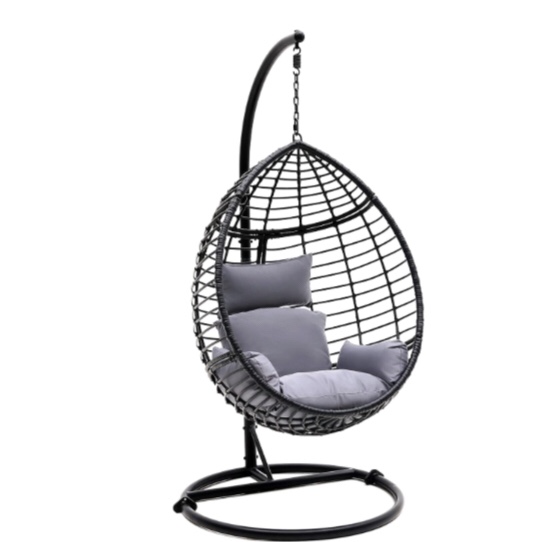 Hanging Egg Chair with Stand - Indoor Outdoor Patio Wicker Rattan Lounge Chair with Stand, Steel Frame, Washable Cushions for Garden Backyard Deck Sunroom - SereneLife SLGZ0EGBL.3 (Black), (incomplete, missing pieces)