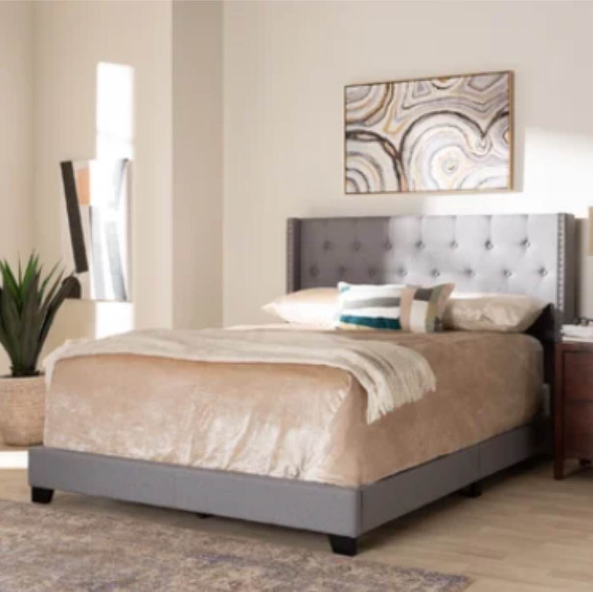 Adalard Upholstered Wingback Bed 