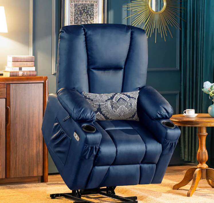 MCombo Electric Power Lift Recliner Chair with Extended Footrest for Elderly People, 3 Positions, Hand Remote Control, Lumbar Pillow, 2 Cup Holders, USB Ports, Faux Leather 7507, (similar to stock photo)