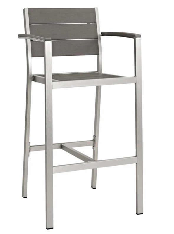 Modway Shore Aluminum Outdoor Patio Bar Stool in Silver Gray
