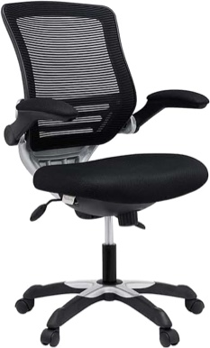 Modway Edge Mesh Back and White Vinyl Seat Office Chair With Flip-Up Arms - Computer Desks in Black