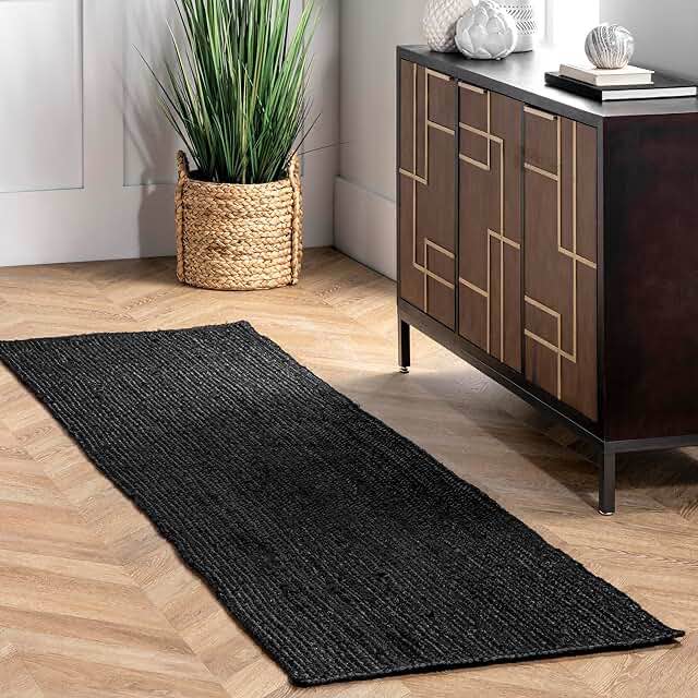 nuLOOM Rigo Hand Woven Farmhouse Jute Runner Rug, 2' 6" x 10', Black