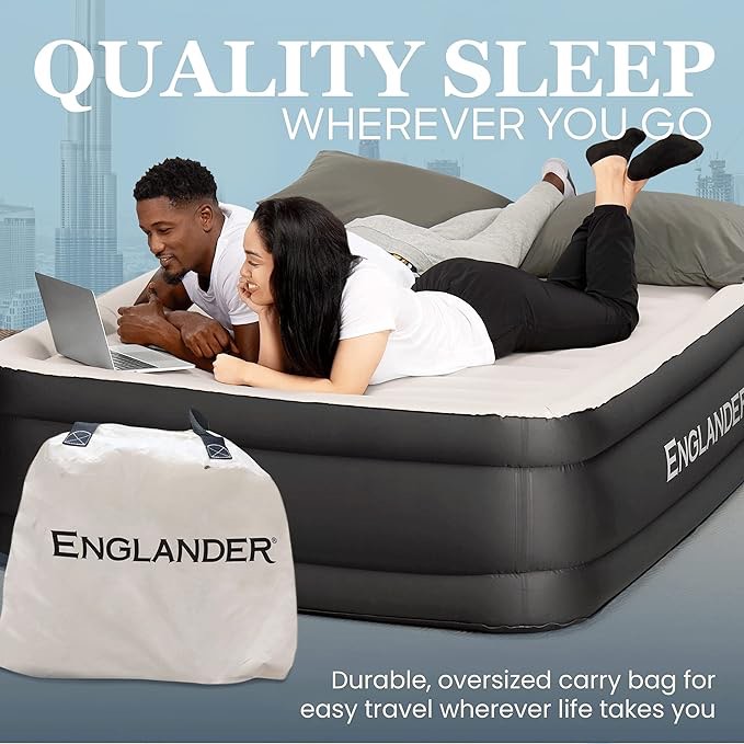 Englander Air Mattress w/ Built in Pump - Luxury Double High Inflatable Bed for Home, Travel & Camping - Premium Blow Up Bed for Kids & Adults