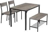 Teraves Dining Table Set for 4/Computer Desk,Kitchen Table with 2 Chairs and a Bench,Table and Chairs Dining Set 4 Picce Set for Dining Room