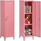 Metal Cabinet Home Office Storage Cabinets with Doors and Shelves Lockable 3 Door File Cabinet Organizer Coat Lockers for Kids (Pink)