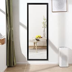 Elevens Full Length Door Mirror 43"x16" Large Rectangle Wall Mirror Hanging or Leaning Against Wall for Bedroom, Dressing and Wall-Mounted Polystyrene Frame Mirror - Black(No Stand)