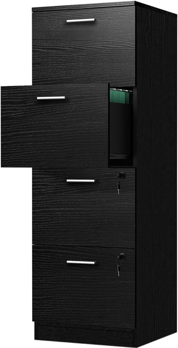 YITAHOME 4-Drawer File Cabinet with Lock, 15.86" Deep Vertical Filing Cabinet for Letter A4-Sized Files, Need to Assemble, Storage Cabinet for Home Office, Black
