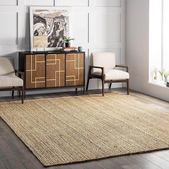 nuLOOM Rigo Hand Woven Farmhouse Jute Area Rug size 2’ 6” x 8’ Square, Natural