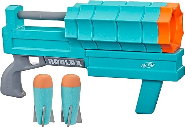 NERF Roblox Sharkbite: Web Launcher Rocker Blaster, Includes Code to Redeem Exclusive Virtual Item, 2 Rockets, Pump Action