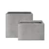 KANTE 23.6" & 19.4"L Rectangular Natural Finish Lightweight Concrete Long Planters w/ Drainage Hole Set of 2 Outdoor/Indoor
