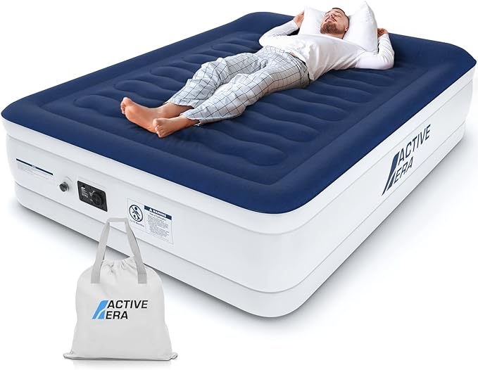 Active Era Luxury , High Air Mattress with Built in Pump and Raised Pillow - Elevated Double, with Structured I-Beam Technology, Height 22" Tall Air Bed 