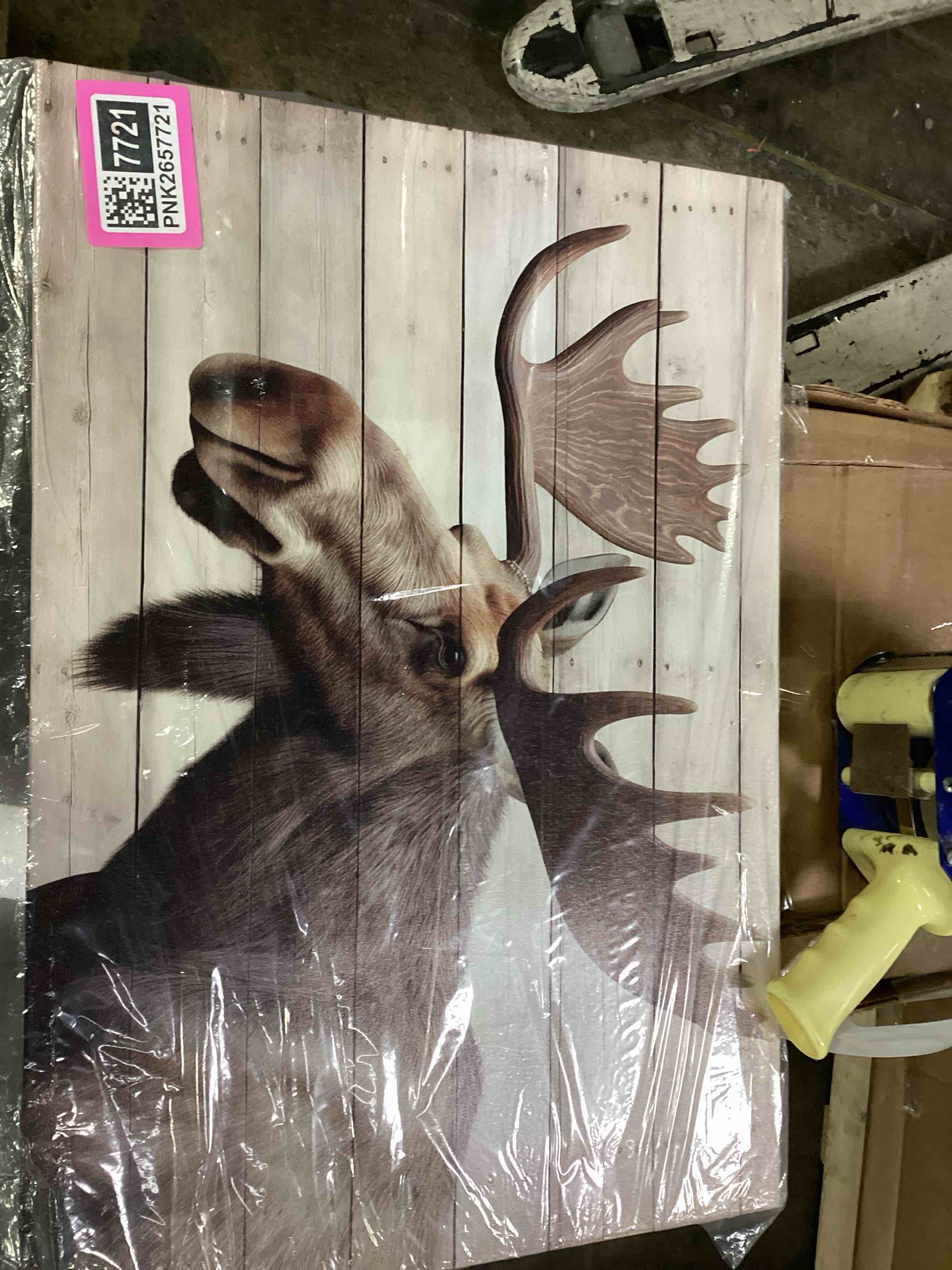 SEVEN WALL ARTS Moose Pictures Wall Decor Elmer Moose Canvas Wall Art Modern Rustic Wildlife Elk Deer with Big Horn Print Vintage Framed Artwork for Living Room Bedroom Cabin 36 x 24 Inch Elmer The Moose 36x24 inch