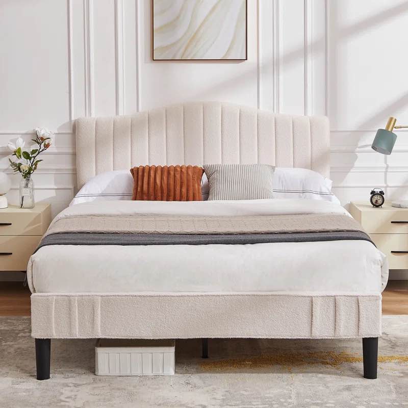 Alair Platform Bed Frame With Adjustable Sheepskin Fabric Headboard