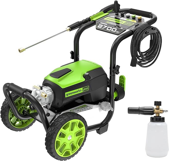 (similar )Greenworks 2700  PSI Pressure Washer (2.3 GPM Max) with Foam Cannon - Powerful Enough to Remove Pesky Dirt and Grime on Siding, Fences, Patios, Driveways, and Sidewalks
