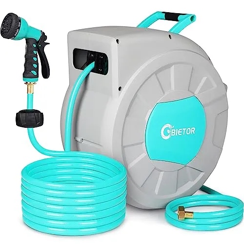 Bietor Garden Hose 115ft+6.5ft, Retractable Garden Hose Reel Flexible, Water Hose With Reel Automatic Rewind, Heavy Duty Garden Hose With 9 Patterns Spray Nozzle