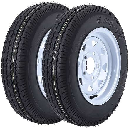 5.30-12 5.30x12 530-12 5.30-12 Trailer Tires with 12" Rims, 5 Lug on 4.5", Load Range C, 6PR SIMILAR