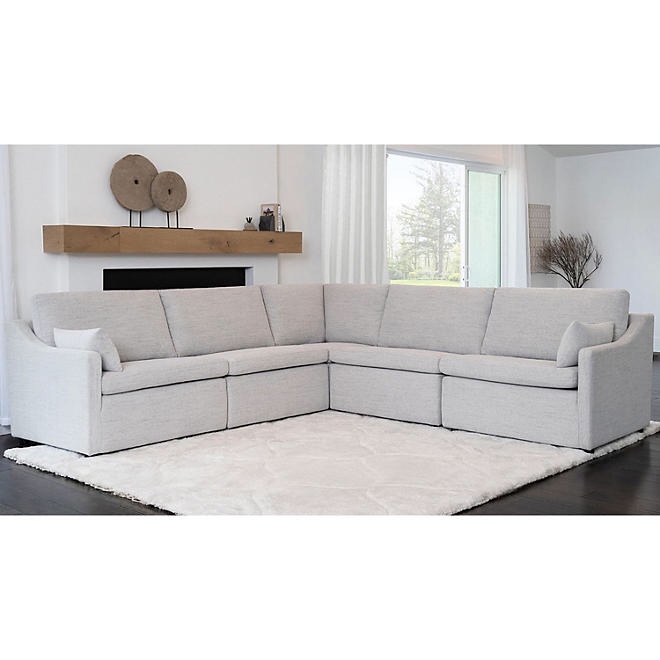 Claire 5-Piece Stain-Resistant Fabric Modular Sectional, Light Grey