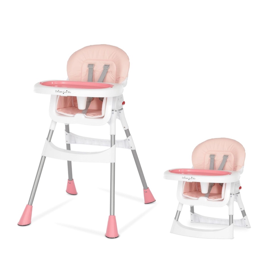 Dream On Me Portable 2-In-1 Tabletalk High Chair |Convertible |Compact High Chair |Light Weight Portable Highchair, Pink (244-PNK)