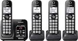 Panasonic Expandable Cordless Phone System with Link2Cell Bluetooth, Voice Assistant, Answering Machine and Call Blocking - 4 Cordless Handsets - KX-TGD664M (Metallic Black)