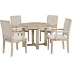 Natural Wood Wash 5-Piece Wood Outdoor Dining Set with Beige Cushion (only 4 chairs no table) 