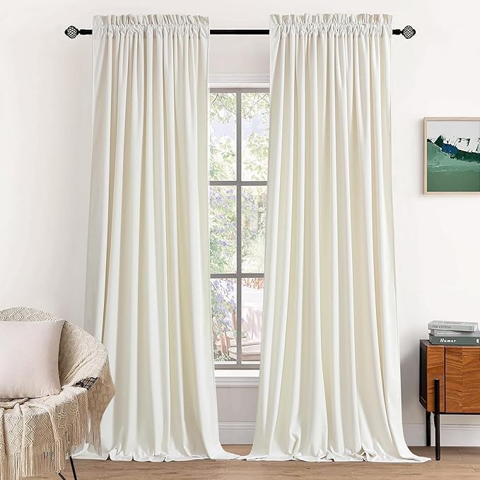 Chanasya Off White Velvet Curtains Panel Set 2 -Piece - Classy Partial Blackout Curtain Room Darkening Curtains Drapes for Living Room Bedroom - Window Treatment - 108 Inch Length Long - Tusk