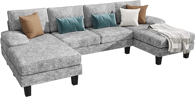 YESHOMY Convertible Sectional U-Shaped Couch with Soft Modern Cotton Chenille Fabric for Living Room, 6 Seats Oversized Sofas with Comfortable Backrest