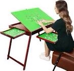Kcelarec Wooden Puzzle Table with 2 Large Drawers,Large Portable Folding Jigsaw Puzzle Table with Tilting Non-Slip Surface,Jigsaw Table for 1500 Pcs Puzzles,Gift for Puzzle Amateur