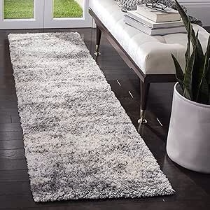 SAFAVIEH Berber Shag Collection Runner Rug - 2' x 6', Grey Blue & Cream, Modern Abstract Design, Non-Shedding & Easy Care, 1.2-inch Thick Ideal for High Traffic Areas in Living Room, Bedroom (BER219G)