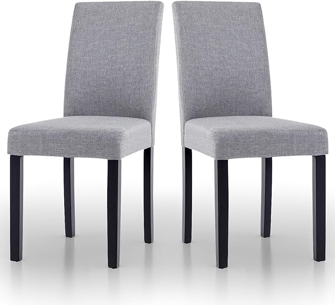 IULULU Dining Room Chairs Modern Upholstered Fabric Kitchen Wood Legs and Padded Seat, Set of 4, Grey