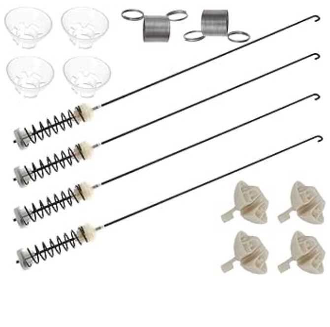 Funmit W10780048 Washer Suspension Rod Kit (4pcs) with W10400895 Washer Suspension Springs (4pcs) Replacement for Whirlpool Kenmore Amana Maytag Washing Machines - Length in 23.6"