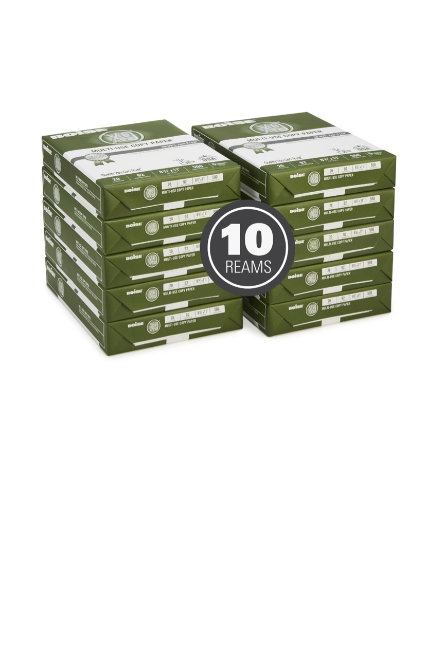 BOISE X-9 Multi-Use Copy Paper, 8.5" x 11" Letter, 92 Bright White, 20 lb., 10 Ream Carton (5,000 Sheets)