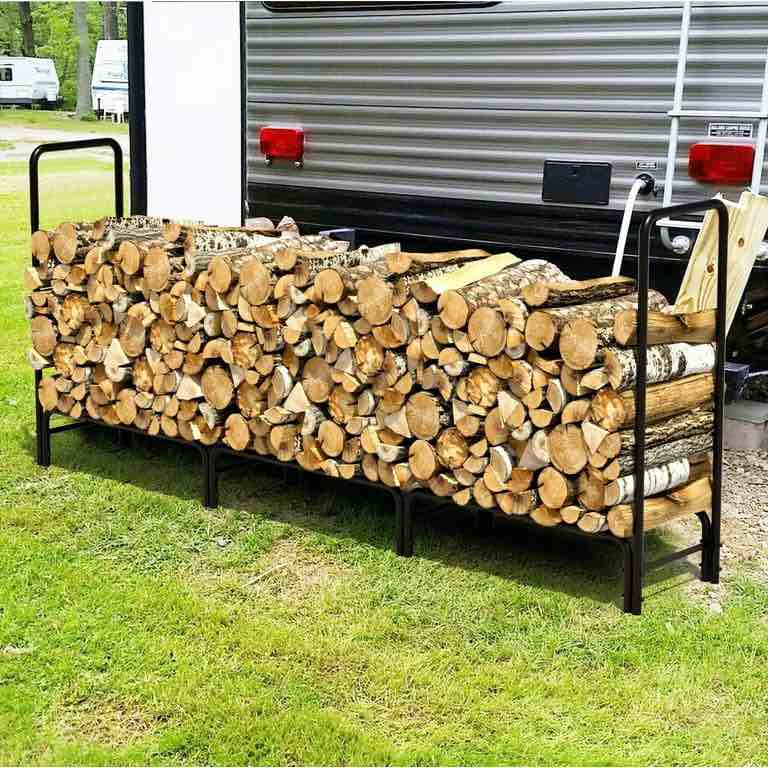 Homfa 8 ft Outdoor Fire Metal Log Rack for Fireplace, Heavy Duty Firewood Pile Storage Racks for Patio Deck Metal Log Holder Stand Tubular Steel Wood Stacker Outside Tools Accessories, Black