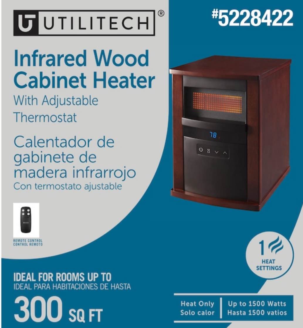 UTILITECH Up to 1500-Watt Infrared Cabinet Indoor Electric Space Heater with Thermostat and Remote Included