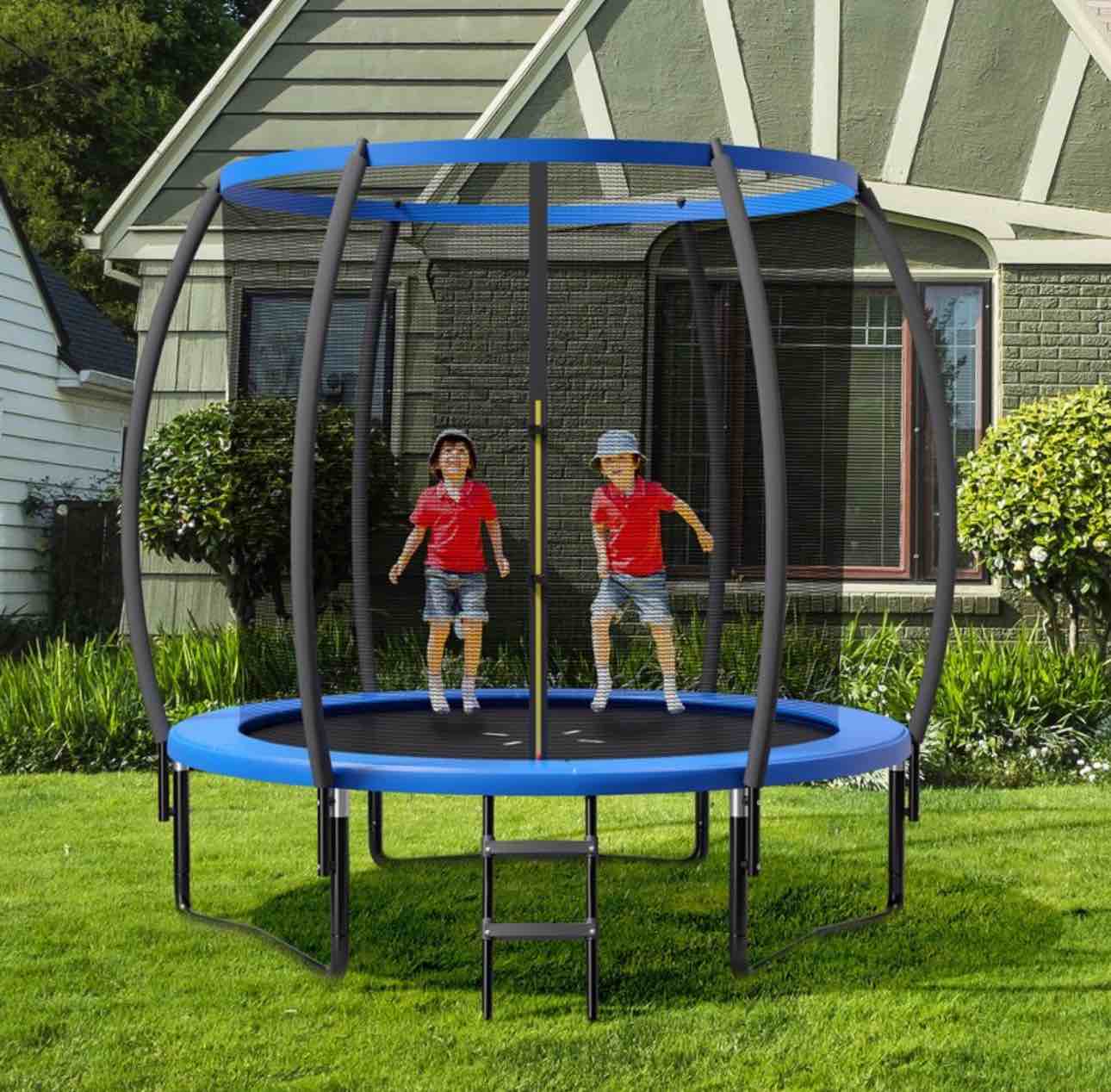 Costway 10FT Recreational Trampoline w/ Ladder Enclosure Net Safety Pad Outdoor Blue