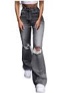 Womens casual wide leg jeans vintage flare jeans denim pants with hole mid waist teen girls ankle jeans 