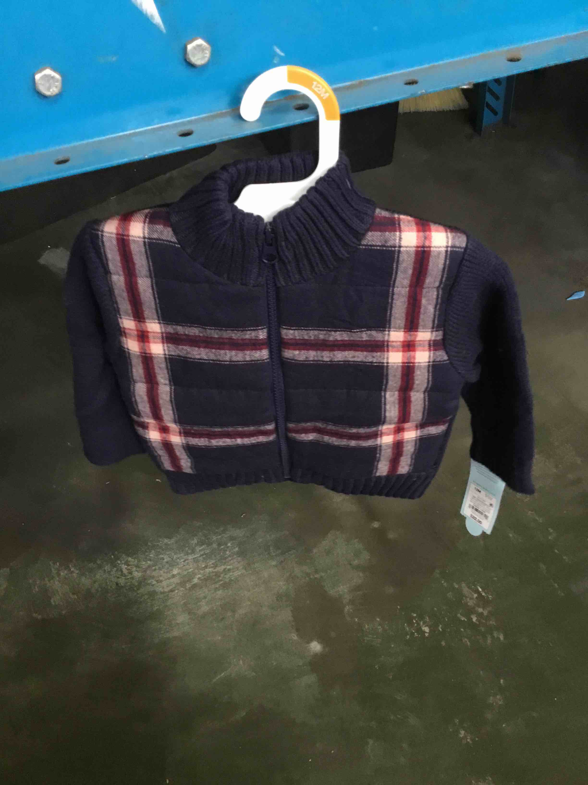 Cat & Jack Navy Checkered Mock Neck Full Zip Cardigan, 18M