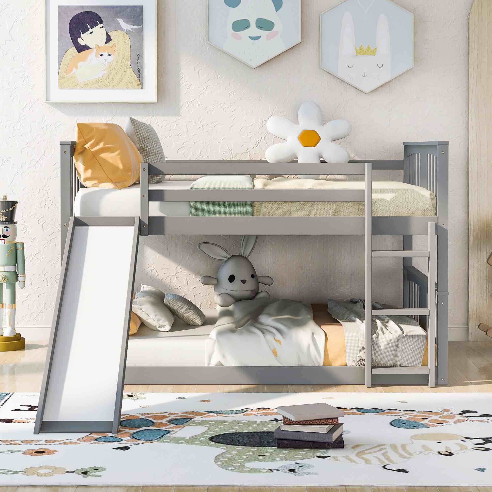 Full Over Full Bunk Bed with Ladder with Slide