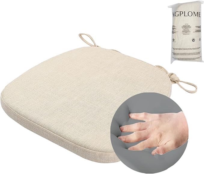 KGPLOME Chair Cushion with Ties for Dining Chairs - Memory Foam Non Slip Kitchen Chair Pad and Dining Seat Cushion with Machine Washable Cover [16.5 x 16.2 Inches] (Light Beige, 1)