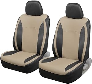 Motor Trend Beige Faux Leather Car Covers for Front Seats – Premium Automotive Bucket Seat Covers, Made for Vehicles with Removable Headrests, Interior Covers for Truck Van SUV