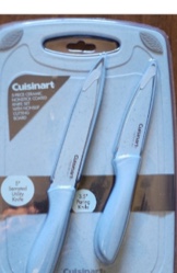 CUISINART 3 PCs Ceramic Nonstick Coated Knife Set w/ Cutting Board Blue - NEW