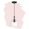 1-Light Kitchen Island Teardrop Clear Glass Pendant with Black