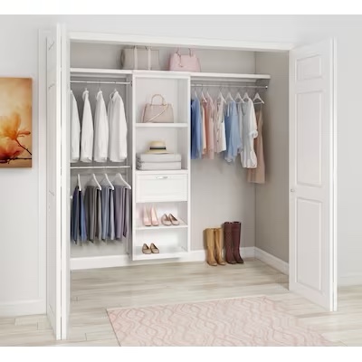 allen + roth Hartford 2-ft to 8-ft W x 6.33-ft H White Solid Shelving Wood Closet System