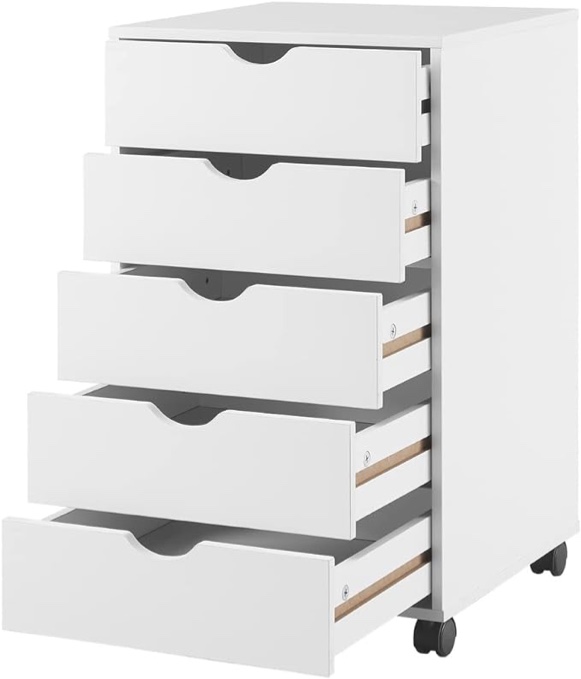 Naomi Home Taylor 5 Drawer Chest, Wood Storage Dresser Cabinet with Wheels, Craft Storage Organization, 