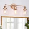 Modern Bell Bathroom Vanity Light Mila 3-Light Brass Gold Circle Powder Room Wall Sconce Light with Clear Glass Shades