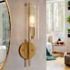 17 in H. Modern Cylinder Powder Room Wall Sconce 1-Light Large Brass Gold Bathroom Single Light with Seeded Glass 