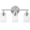 17 in. 3-Light Modern Brushed Nickel Vanity-Light with Clear Glass Shade