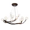 12-Light Vintage Style Adjustable Height Brown Resin Chandelier with Clear Glass Shades