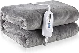 Electric Heated Blanket Twin Size 62"x84" for Home Bedding Use Large Oversized Soft Flannel Velvet Controller with 4 Heating Levels and 10 Hours Auto Shut Off Machine Washable - Gray