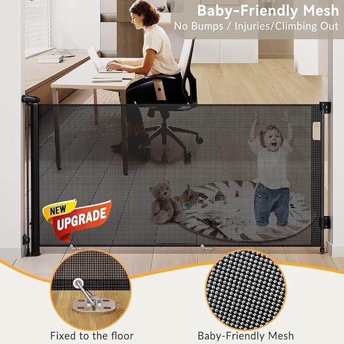 Rengue 140 Inch Retractable Baby Gates, Extra Wide Baby Gates for Large Openings, Mesh Dog Gate Retractable, Safety Gates for Kids or Pets, Extra Long Baby Gates for Stairs Doorway Indoor Outdoor