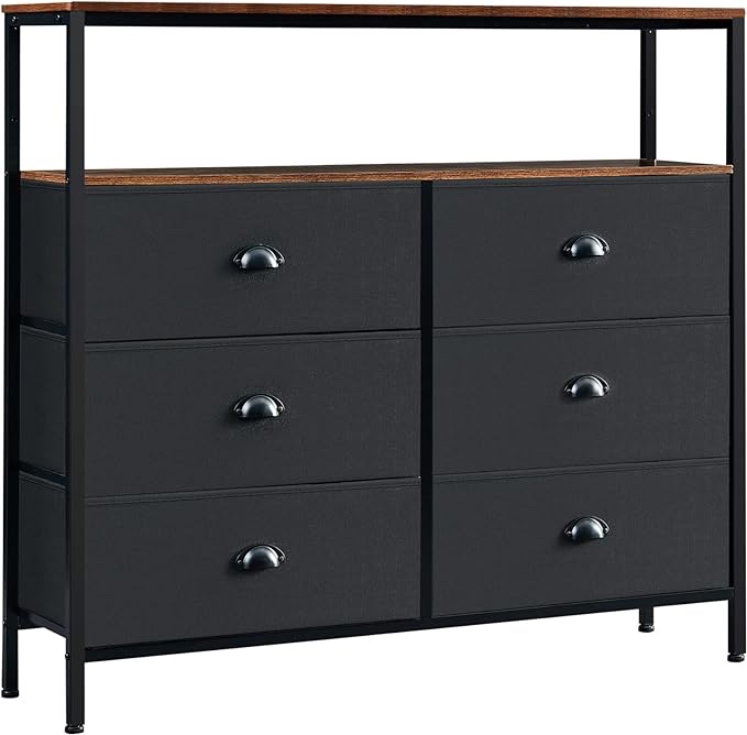 PRAISUN TV Stand for Bedroom, 6 Drawers Entertainment Center with Shelves, Media Console Table for up to 55 Inch TV, for Living Room, Hallway, Entryway, Black